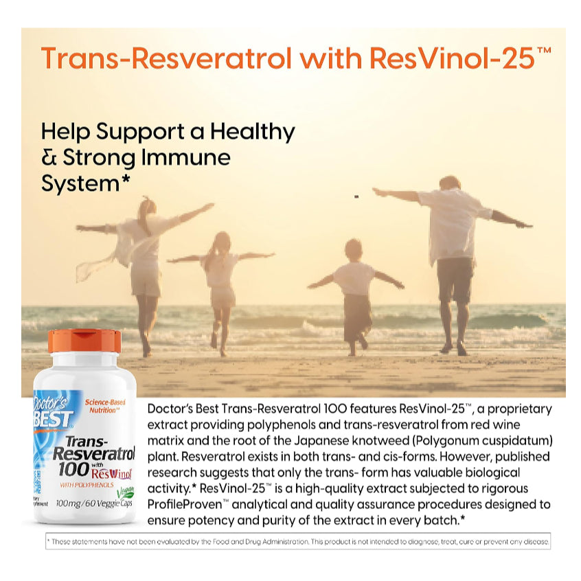 LowCost| Doctor's Best, Trans-Resveratrol with Resvinol, non-gmo, vegan, Gluten Free, 100mg|200mg