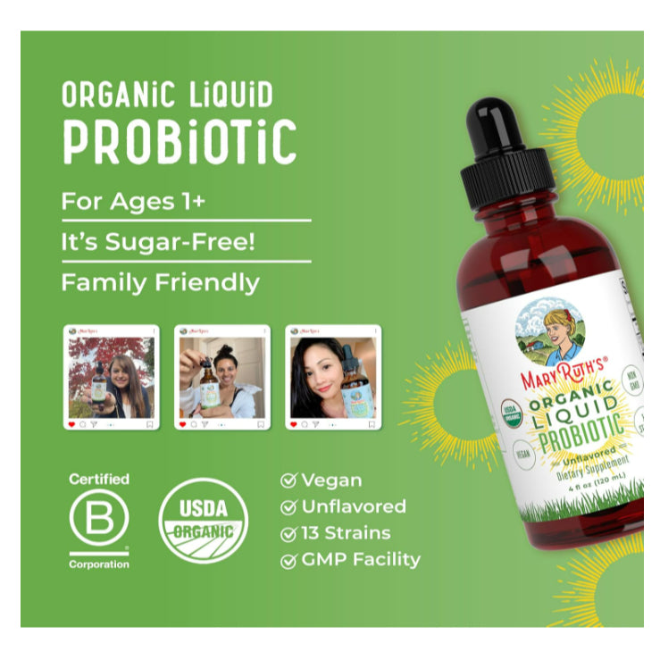 LowCOstPH| MaryRuth's, Organic Liquid Probiotic, Unflavored, 2 fl oz (60 ml) 1 year +