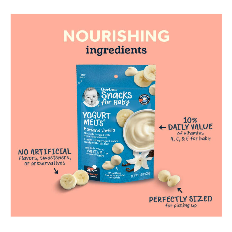 Low Cost Ph | Gerber Yogurt Melts 8+ Months Peach, Strawberry, Banana Vanilla, Organic Fruit