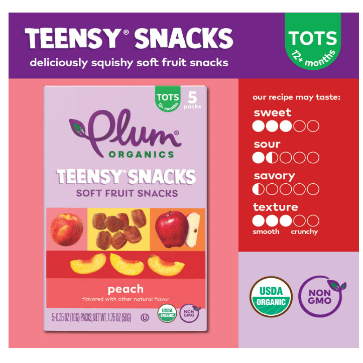 Lowcostph |Plum Organics, Teensy Soft Fruit Snacks, Tots, Berry, Peach, 5 Packs, 0.35 oz (10 g) Each