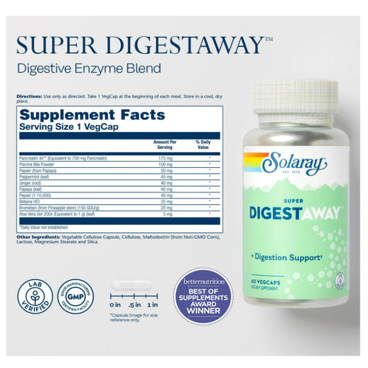 LowCostPH | Solaray, Super Digest Away, 60 Vegcaps