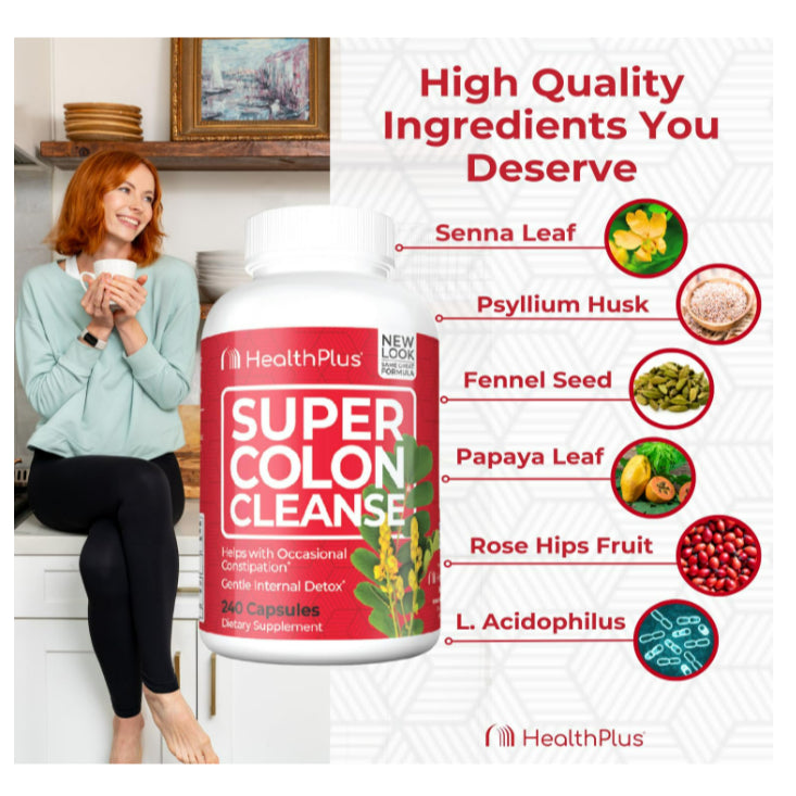 LowCostPH| Health Plus Super Colon Cleanse 10 Day Gentle Gut Cleanse Detox, Psyllium Husk, Probiotic