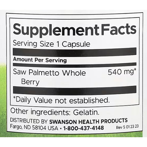 SwansonPh | Swanson, Full Spectrum Saw Palmetto, Max Strength, Beta-Sitosterol, 540 mg, 250 Capsules