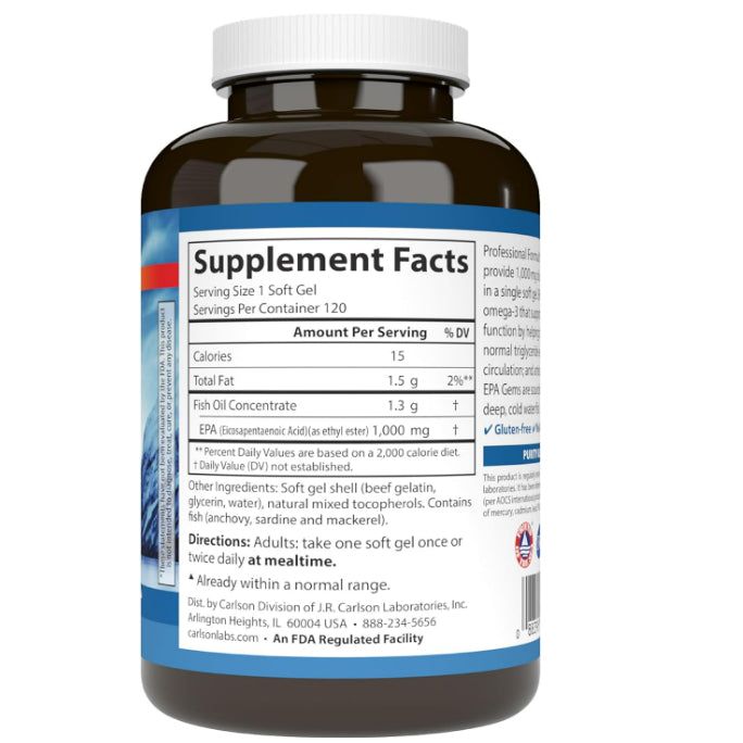 LowCostPh | Carlson, Elite EPA Gems, 1,000mg, 120 SoftGels Helps Maintain Healthy Triglyceride Level