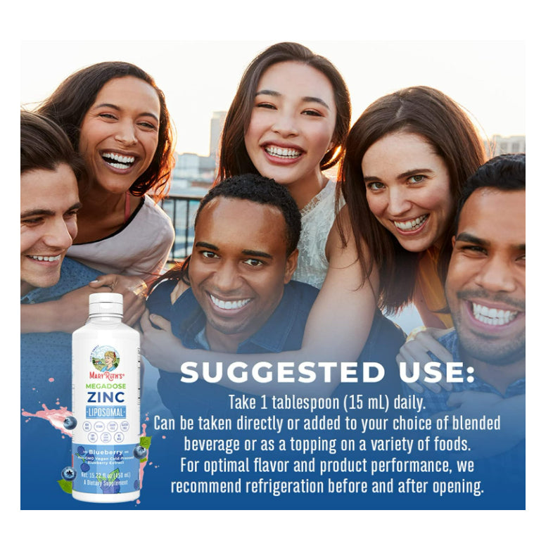 LowCOstPH| MaryRuth's, Megadose Zinc Liposomal, Blueberry, 15.22 fl oz (450 ml)