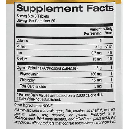 LowCostPH| California Gold Nutrition, Organic Spirulina, 1,500 mg, 60 Tablets (500 mg per Tablet)