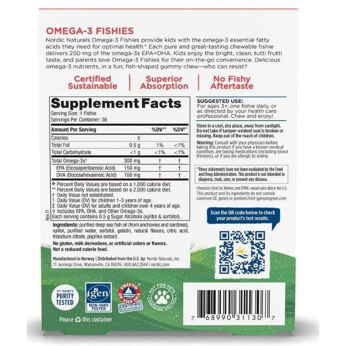 LowCostPh | Nordic Naturals, Nordic Omega-3 Gummies, Tangerine, 82 mg, Fishes Gummies | MultiVitamin