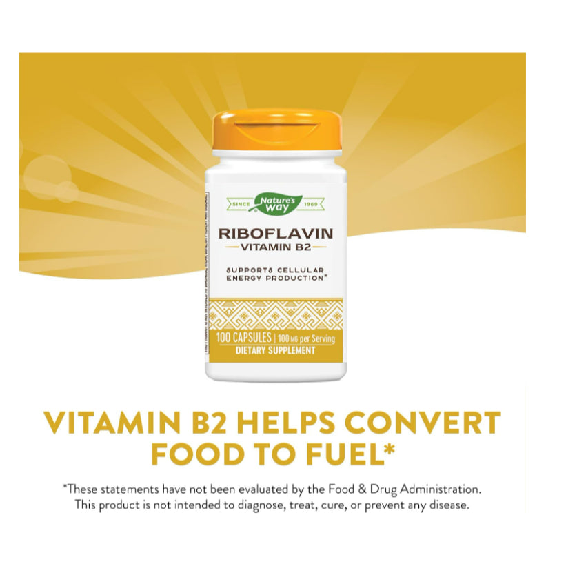 LowCostPH| Nature's Way, Riboflavin, Vitamin B2, 100 mg, 100 Capsules