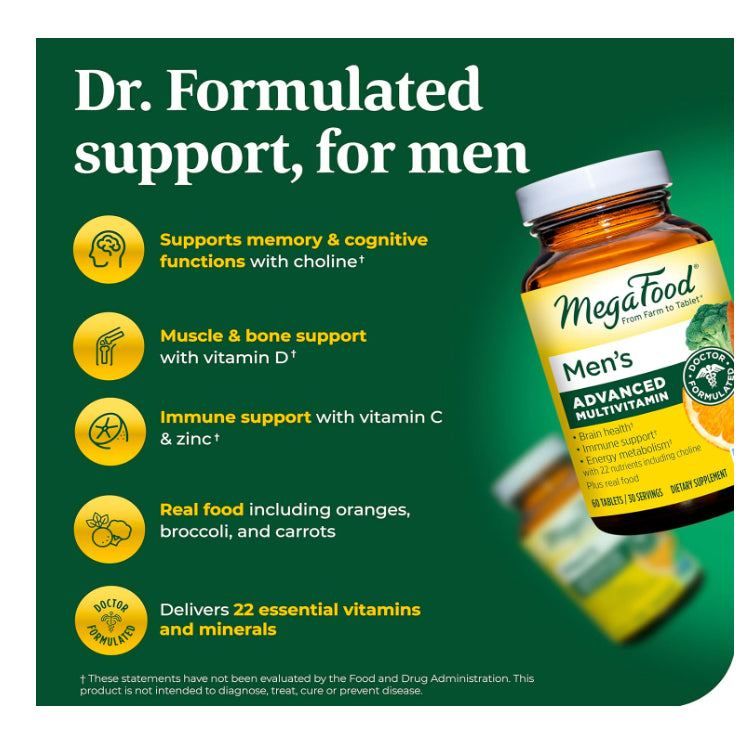 LowCostPh | MegaFood, Men's Advanced Multivitamin, Men's 120 tabs Advanced Multivitamin, Tablets,