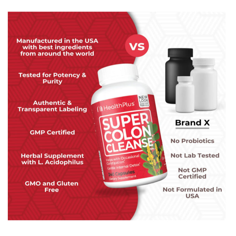 LowCostPH| Health Plus Super Colon Cleanse 10 Day Gentle Gut Cleanse Detox, Psyllium Husk, Probiotic