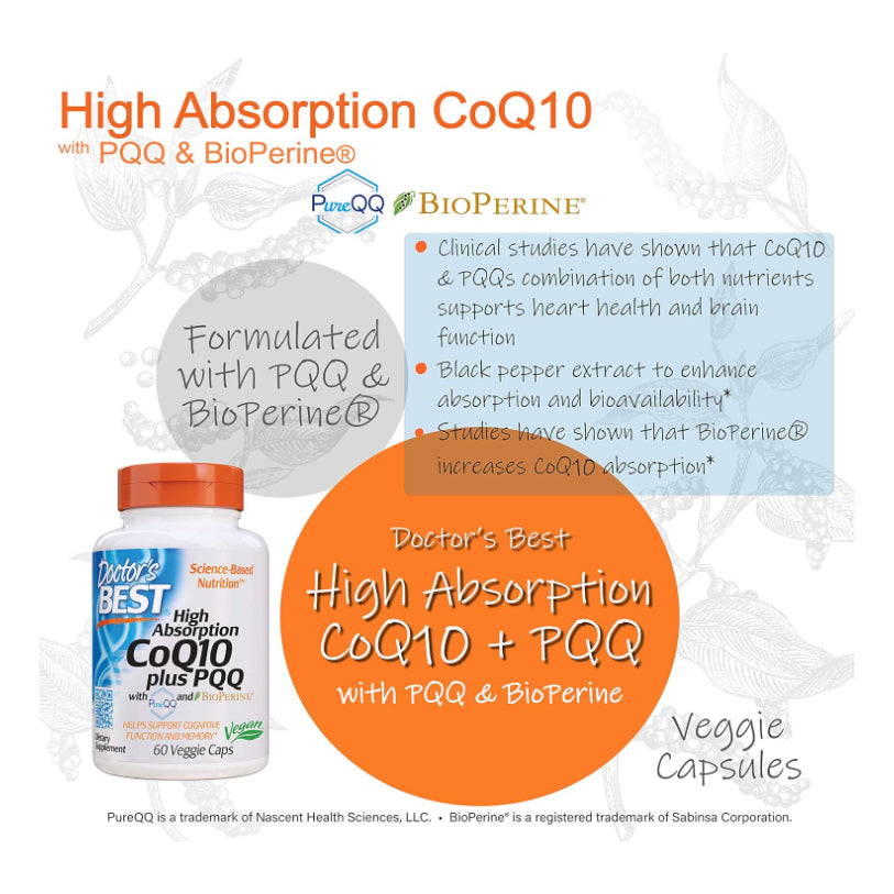 LowCostPH| Doctor's Best High Absorption CoQ10 Plus PQQ, Heart Health & Energy Production, Naturally