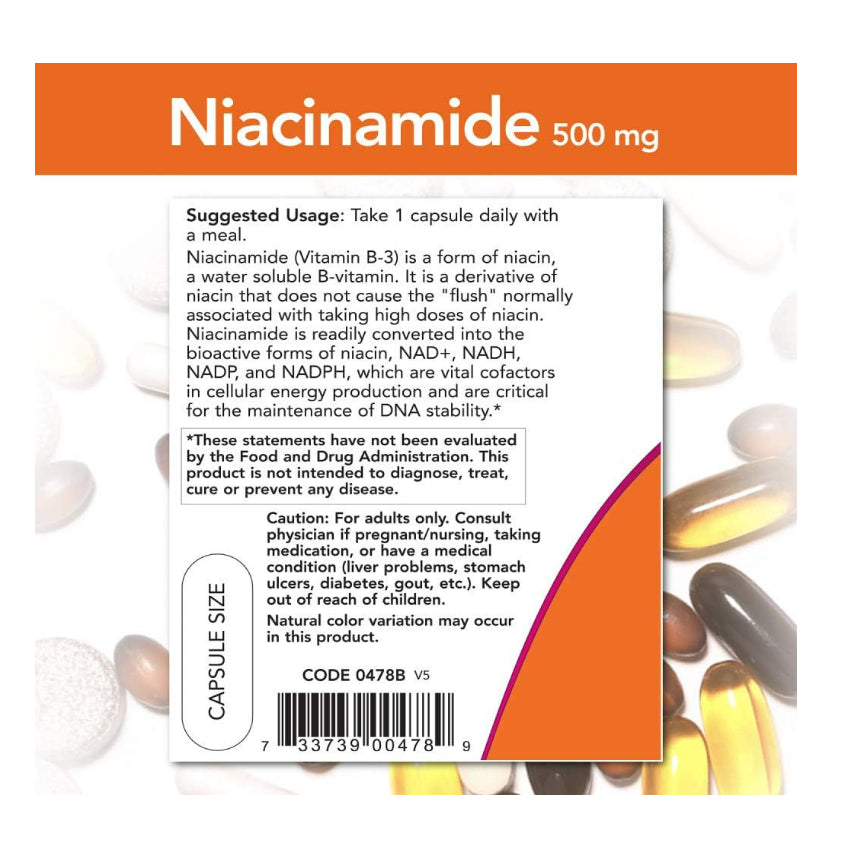 LowCostPh | NOW Foods, Niacinamide, 500 mg, 100 Veg Capsules, Energy Production Vitamin B-3, NoFlush