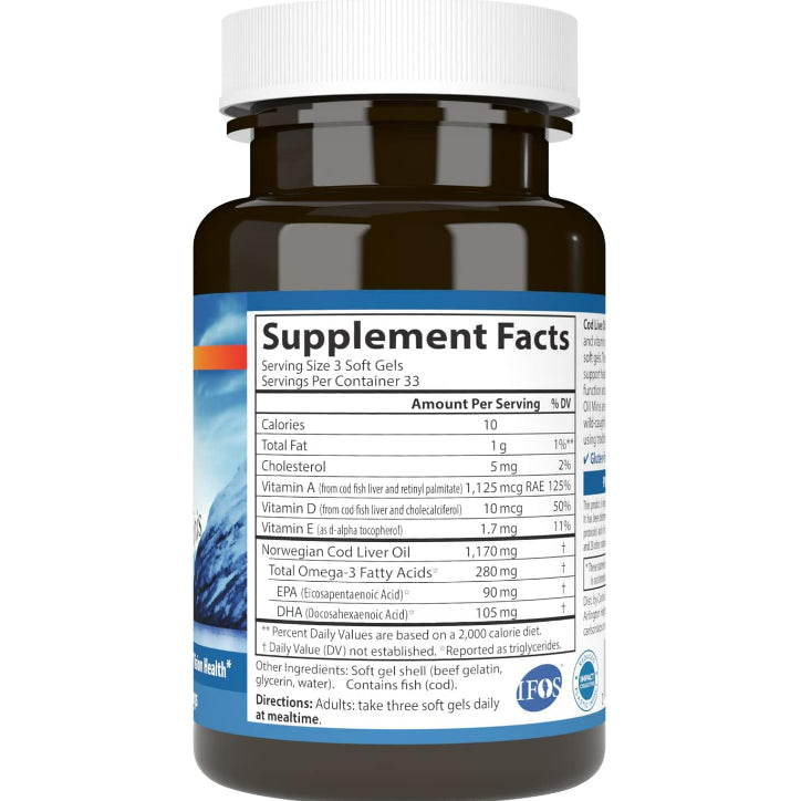 LowCostPh | Carlson, Wild Norwegian, Cod Liver Oil Gems, 1,000 mg, Softgels, Liquid Lemon500ml