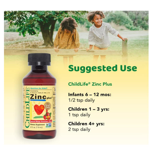 LowCostPH| ChildLife Essentials, Essentials, Zinc Plus, Natural Mango Strawberry , 4 fl oz (118 ml)
