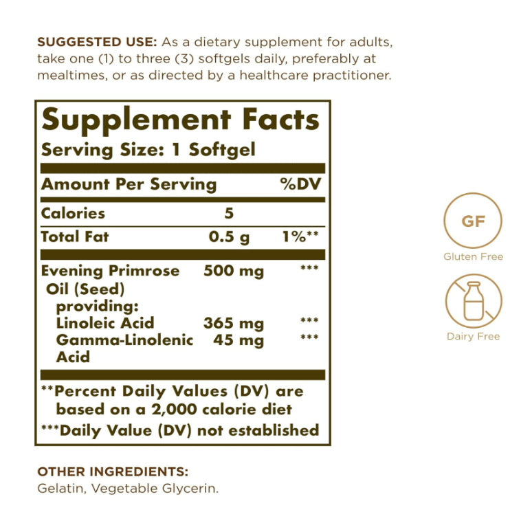 LowCostPh | Solgar, Evening Primrose Oil, 1,300 mg, 60ct | Evening Primrose Oil 500 mg, 180 Softgels