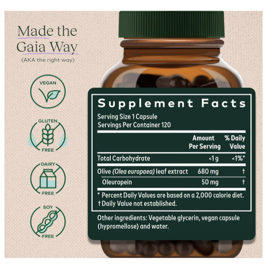 LowCostPH| Gaia Herbs, Olive Leaf, 120 Vegan Liquid Phyto-Caps