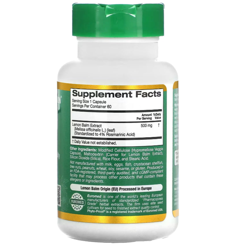 LOwCostPh | California Gold Nutrition, Lemon Balm Extract, European Quality, 500 mg, 60 Veggie Caps