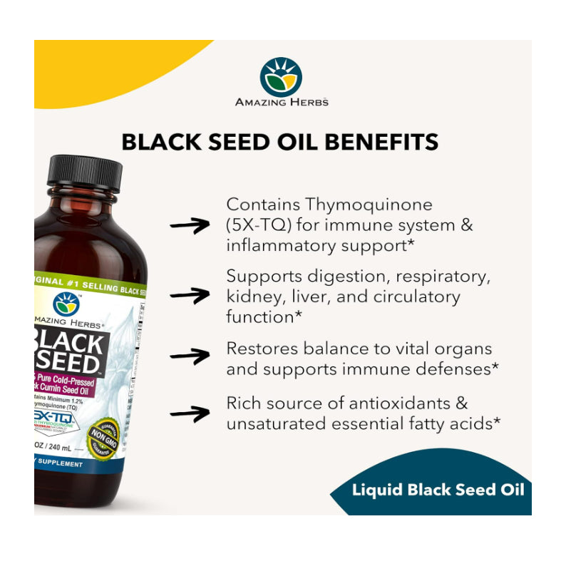 USAOnhand| Amazing Herbs, Black Seed, 100% Pure Cold-Pressed Black Cumin Seed Oil, 4 fl oz (120 ml)