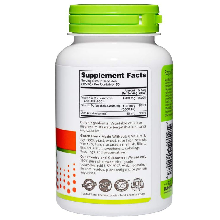 USAOnhand| NutriBiotic, Immunity, Vitamin C + D3 & Zinc, 100 & 250 capsules