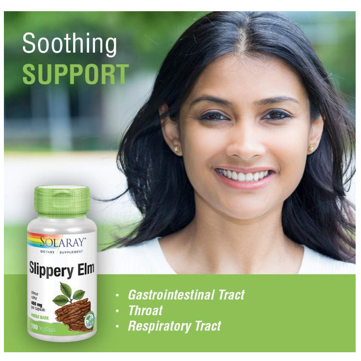 LowCostPh | SOLARAY Slippery Elm Bark Capsules (Ulmus Rubra) 400 mg - Soothing Herbal Support