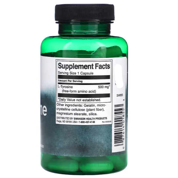 Swanson Ph | Swanson, L-Tyrosine, 500 mg, 100 Capsules. Stress Support, Dietary Supplement