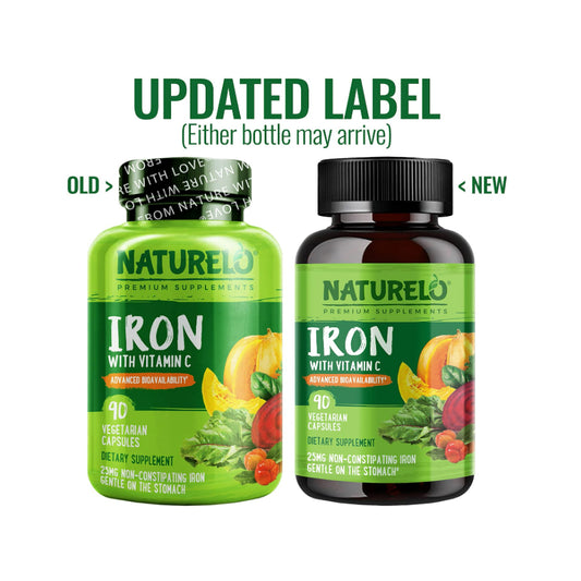 LowCostPh | NATURELO Vegan Iron Supplement with Vitamin C and Organic Whole Foods - 90 veg capsules