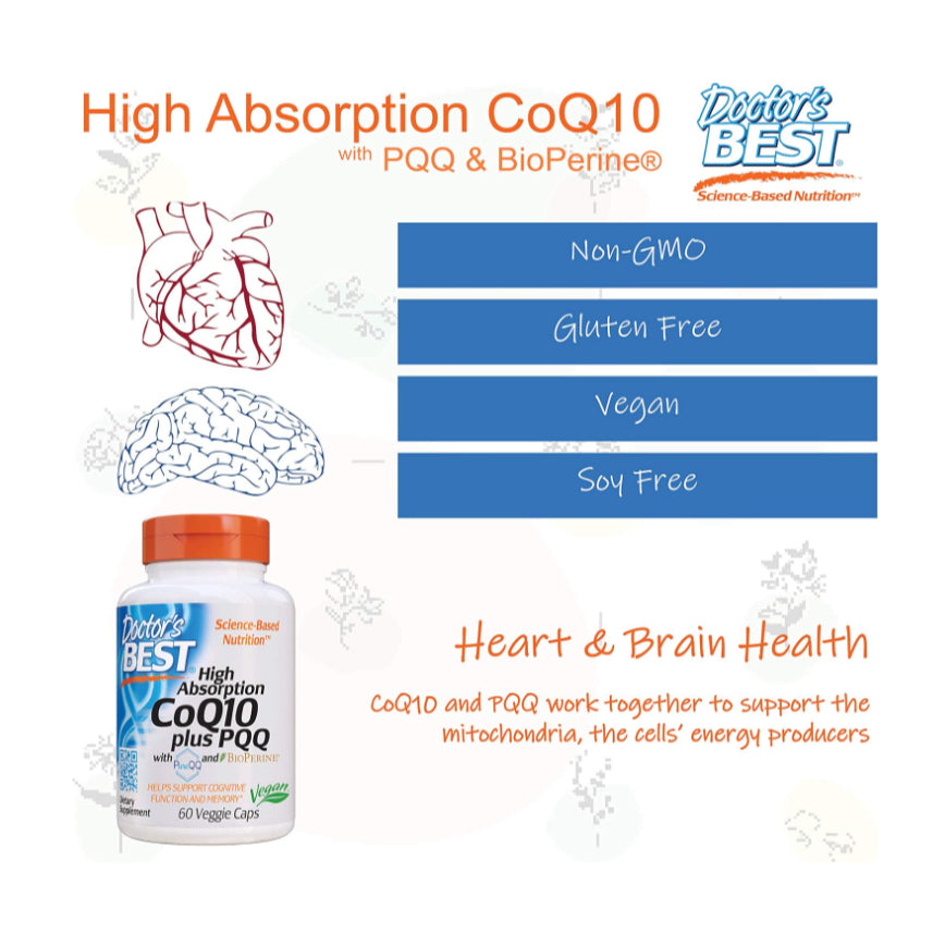 LowCostPH| Doctor's Best High Absorption CoQ10 Plus PQQ, Heart Health & Energy Production, Naturally