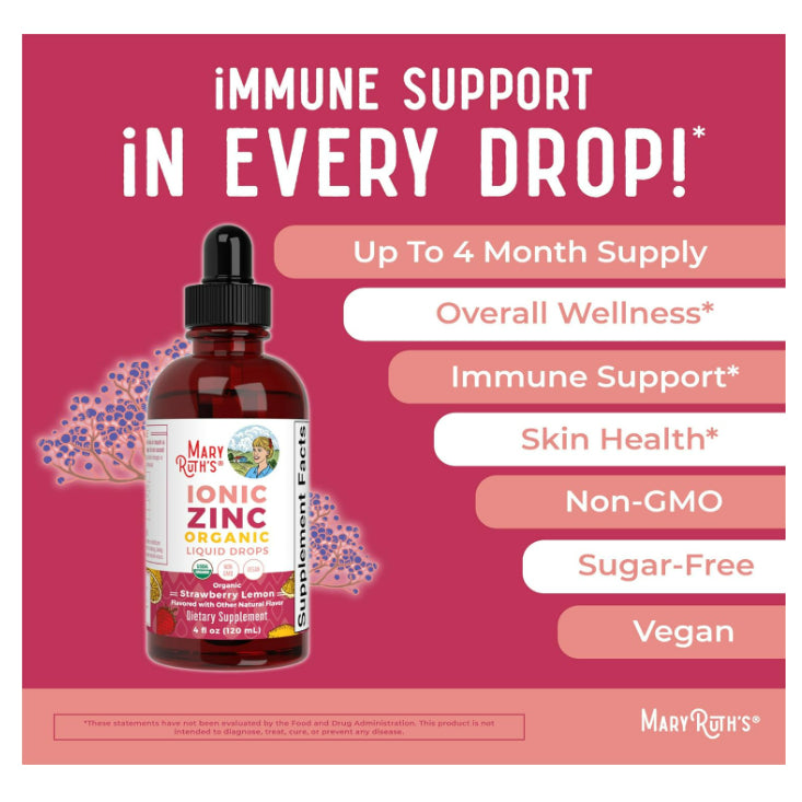 LowCostPH| MaryRuth's, Organic Ionic Zinc Liquid Drops, Strawberry Lemon, 4 fl oz (120 ml) 6mos+