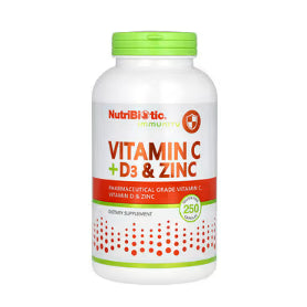 LowCostPh | NutriBiotic, Immunity, Vitamin C + D3 & Zinc, 250 Capsules| SodiumAscorbate