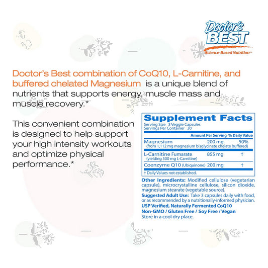 LowCost PH| Doctor's Best Coq10/l-Carnitine/Magnesium Unique Blend, Supports Energy, Muscle Mass