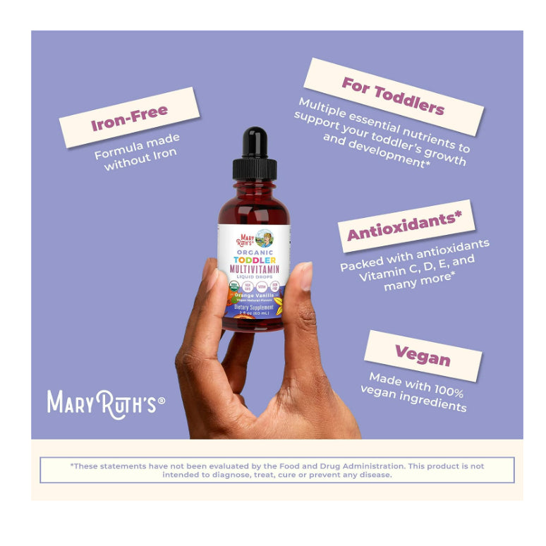 USAOnhand| MaryRuth Organics, Organic Toddler, Multivitamin Liquid Drops, Elderberry, Iron 1-3 Years