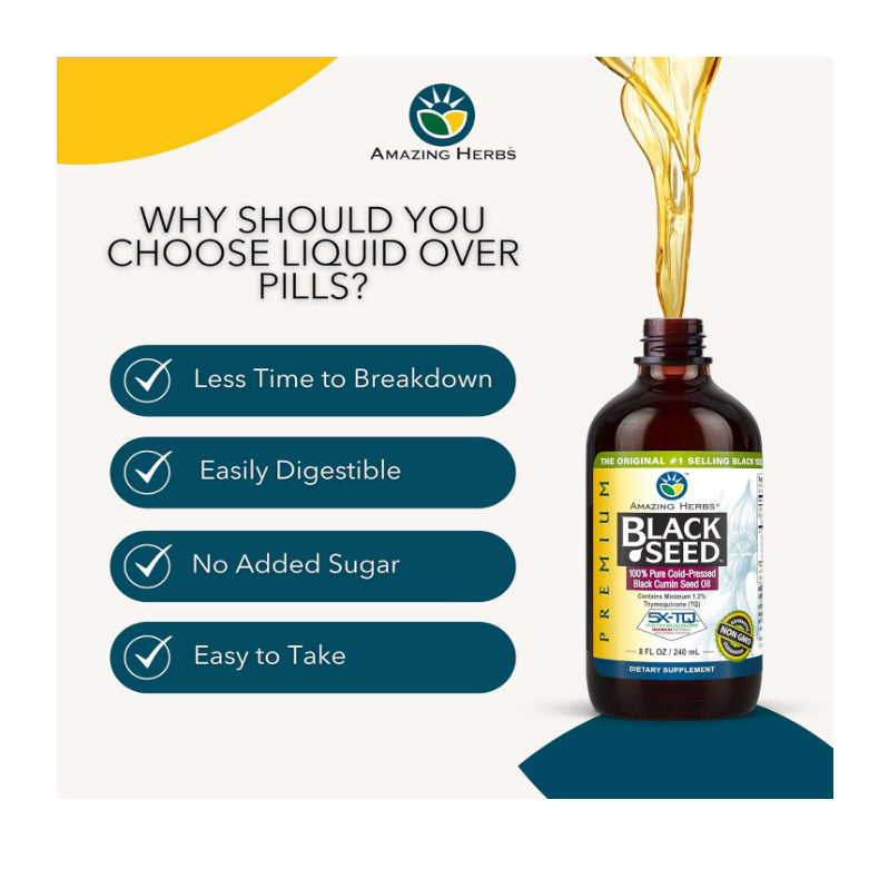 USAOnhand| Amazing Herbs, Black Seed, 100% Pure Cold-Pressed Black Cumin Seed Oil, 4 fl oz (120 ml)