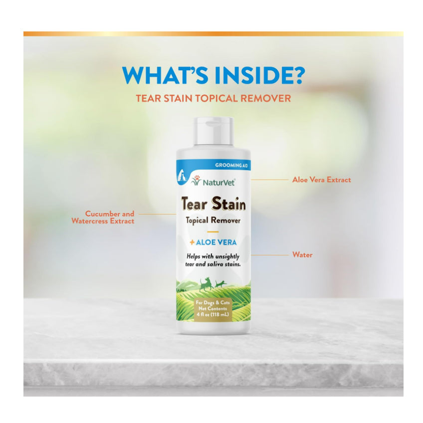USAOnhand| NaturVet, Tear Stain, Topical Remover + Aloe Vera, For Dogs & Cats, 4 fl oz (118 ml)
