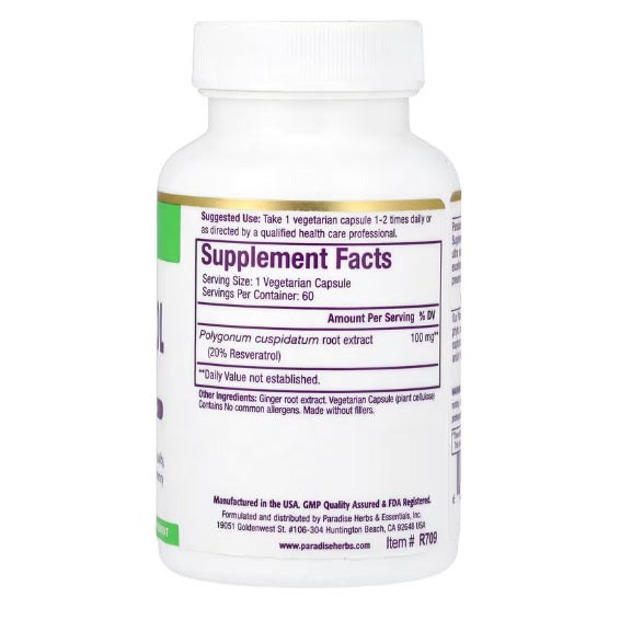 LowCostPh | Paradise Herbs, Resveratrol Extract, 60 Vegetarian Capsules, Non-GMO · Gluten Free