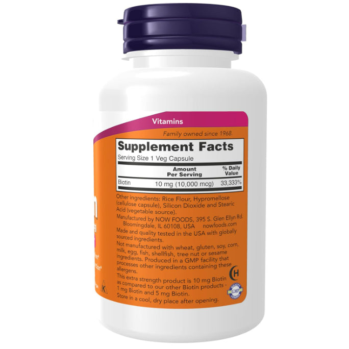 LowCostPh | NOW Foods, Extra Strength Biotin, 10 mg (10,000 mcg), 120 Veg Capsules, Supports Amino