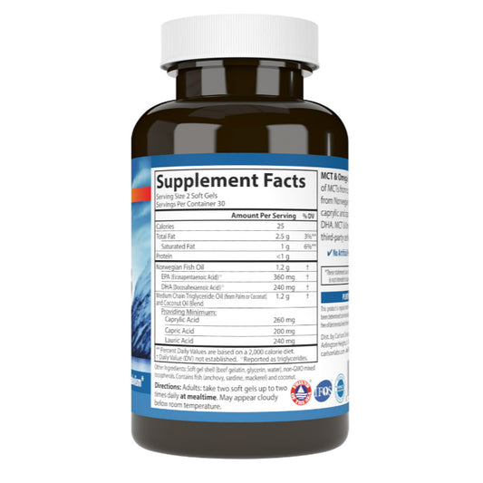 LowCostPH| Carlson, MCT & Omega-3 With Coconut & Fish Oil, 60 Soft Gels
