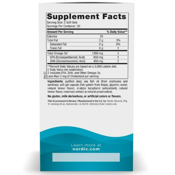 Lowcostph | Nordic Naturals, Ultimate Omega, Lemon, 1,280 mg, Fish Gelatin | Ultimate Omega + CoQ10,