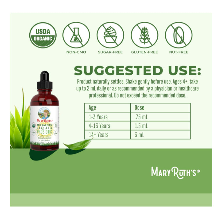LowCOstPH| MaryRuth's, Organic Liquid Probiotic, Unflavored, 2 fl oz (60 ml) 1 year +
