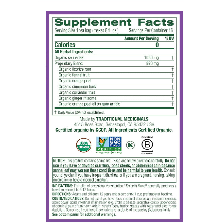 LowCostPH | Organic Smooth Move, Tulsi, Ginger, Healthy Cycle, 16 Wrapped Tea Bags, 1.13 oz (32 g)
