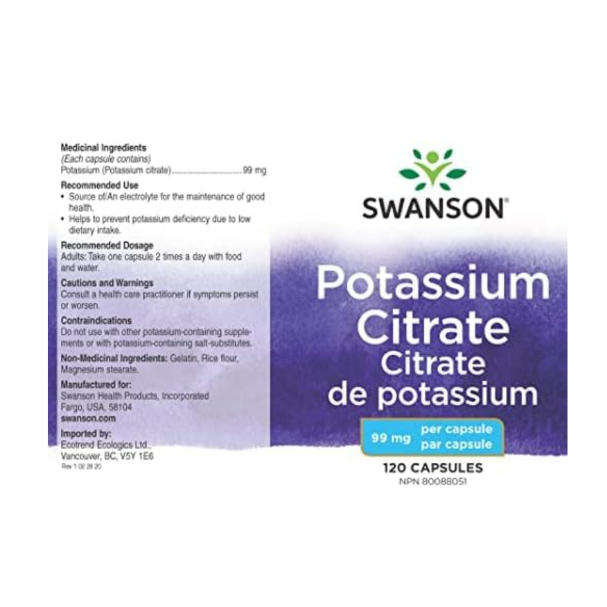 USA Onhand | Swanson, Potassium Citrate ( Energy and Cardiovascular Support )