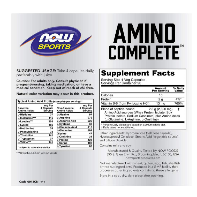 LowCostPH | Now foods, Sports, Amino Complete, 360 Veg Capsules, Pre & Post Workout Recovery