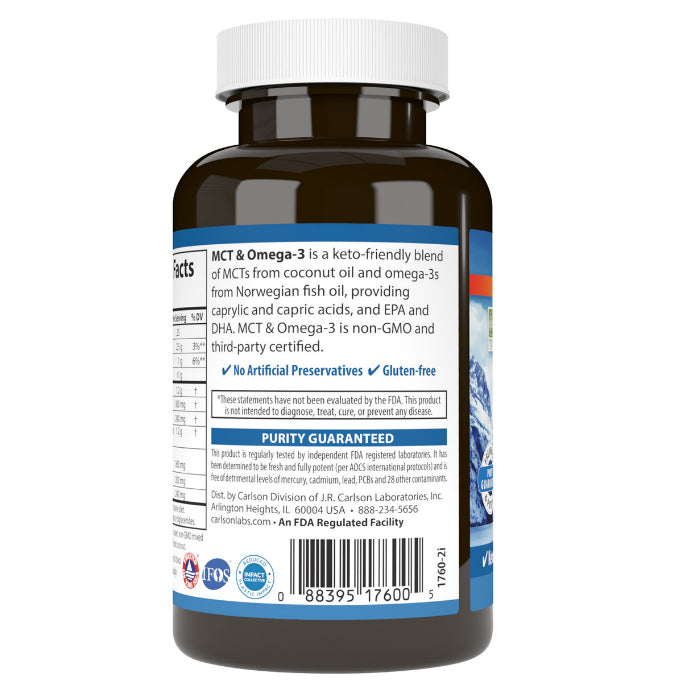 LowCostPH| Carlson, MCT & Omega-3 With Coconut & Fish Oil, 60 Soft Gels