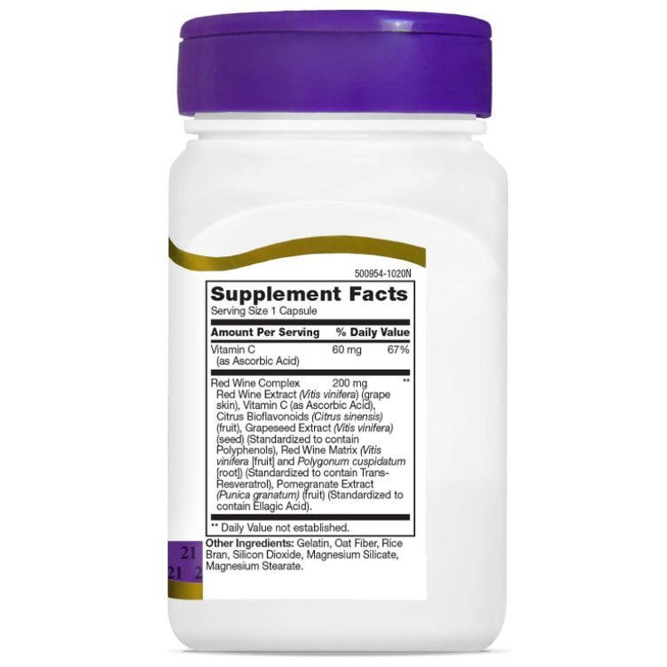 LowCostPH| 21st Century, Resveratrol Red Wine Extract, 90 Capsules Antioxidant Protection| Anti-Agin