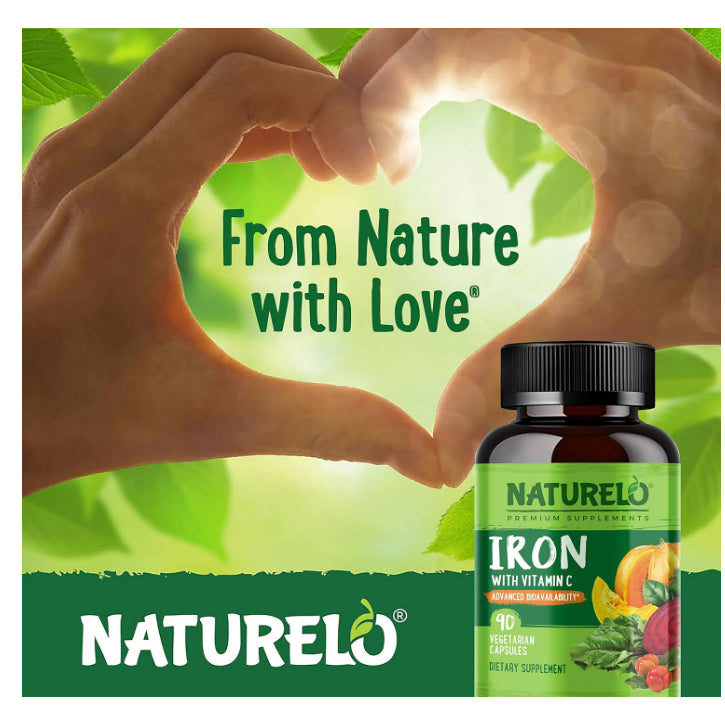 LowCostPh | NATURELO Vegan Iron Supplement with Vitamin C and Organic Whole Foods - 90 veg capsules