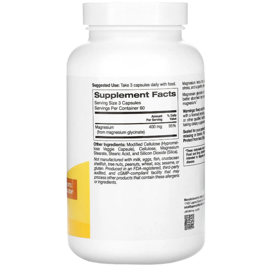 LowCostPH| Super Nutrition, Magnesium Glycinate, 400 mg, 180 Veggie Capsules (133 mg Per Capsule)