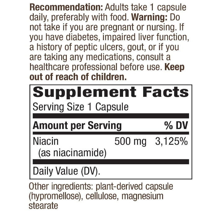 LowCost PH| Nature's Way, Niacinamide, Non-Flushing, 500 mg, 100 Capsules