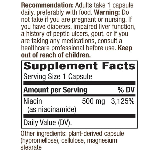 LowCost PH| Nature's Way, Niacinamide, Non-Flushing, 500 mg, 100 Capsules