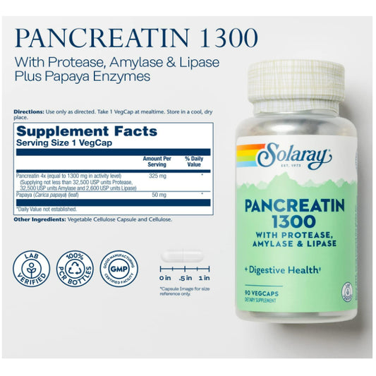 LowCostPH | Solaray, Pancreatin 1300, 90 VegCaps, With Protease, Amylase & Lipase Digestive Health