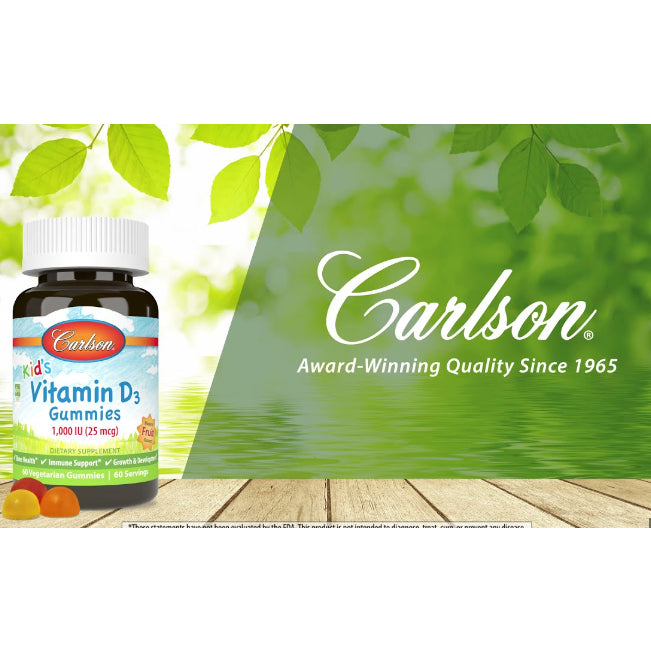LowCostPh | Carlson, Kid's, Vitamin D3 Gummies, Natural Fruit, 25 mcg (1,000 IU), 60 VegetarianGummy