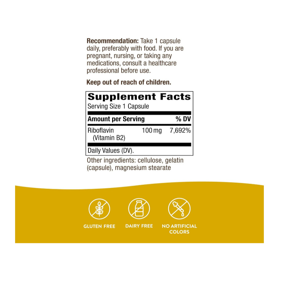 LowCostPH| Nature's Way, Riboflavin, Vitamin B2, 100 mg, 100 Capsules